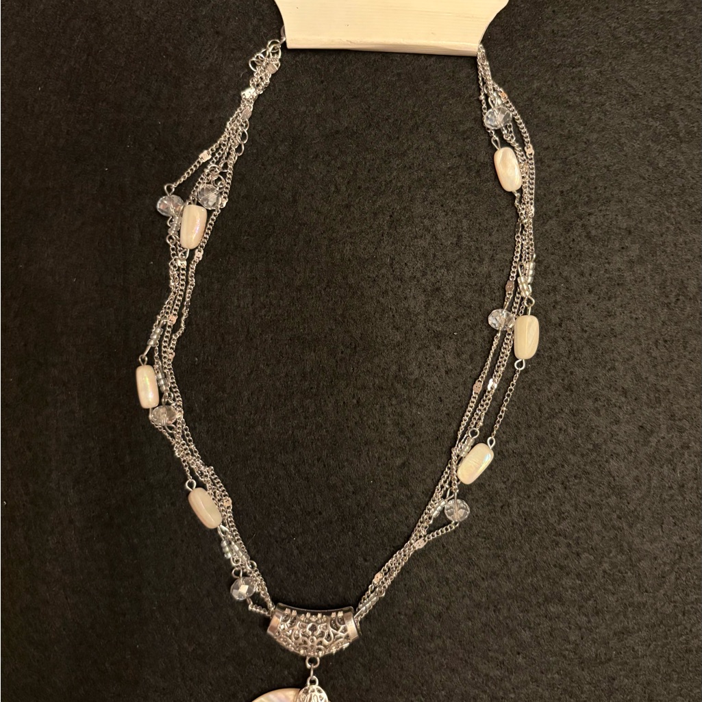 66 - Christopher Banks Silver And Cream Necklace Approx 12 Long Clasped 8$